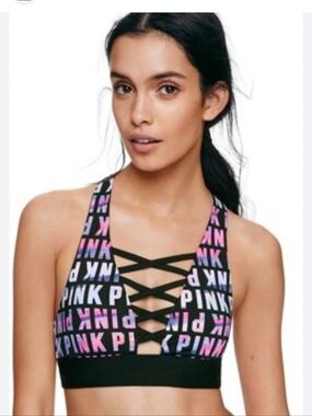 Victorias Secret Pink Ultimate Lace Up Plunge Sports Bra/ Women's Large